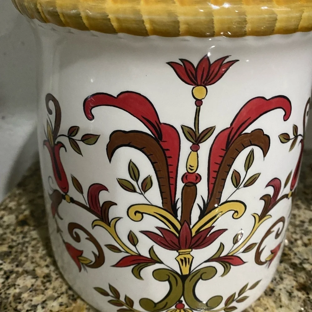 Pier 1 Earthenware Oralia Mediterranean Floral Discontinued Ceramic 11”Canister